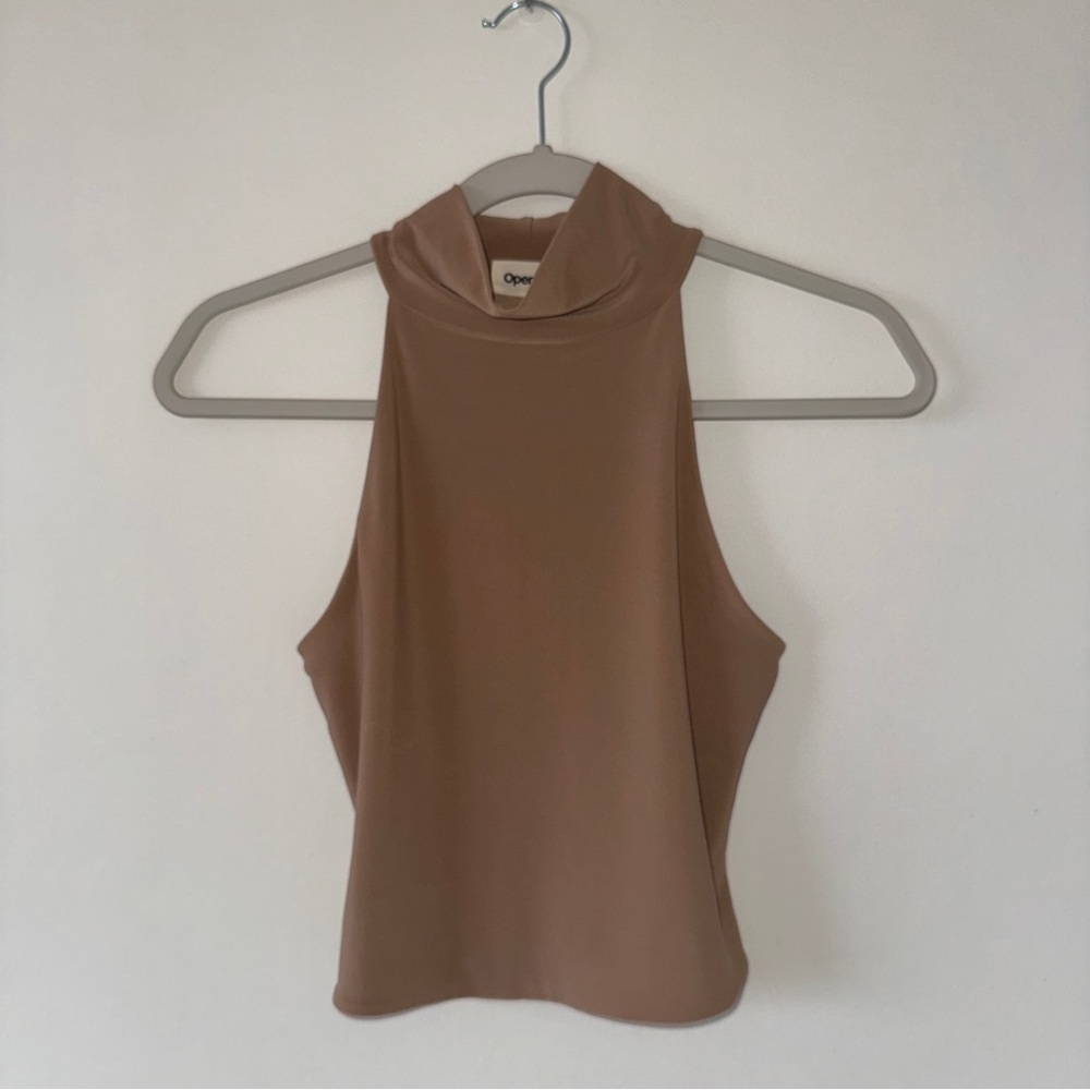 NWOT Nordstrom Open Edit Brown Tan Tank Top Sleeveless Mock Neck Small